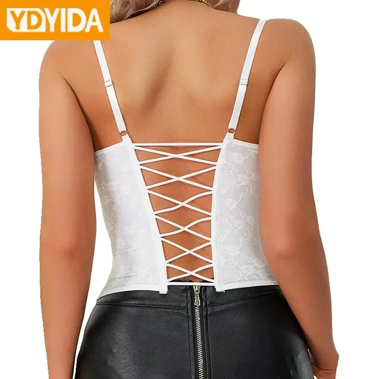 Women Fishbone Wire Wrap Vest Sexy Solid Lace Camisole Tube Tank Top