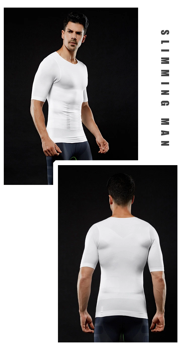 Body Tightening Waist Trainer Seamless Breathable Undershirt Short-Sleeved Men&prime;s Shapewear
