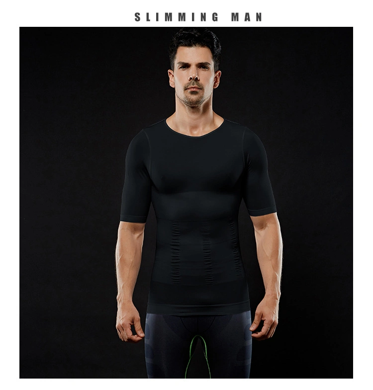 Body Tightening Waist Trainer Seamless Breathable Undershirt Short-Sleeved Men&prime;s Shapewear